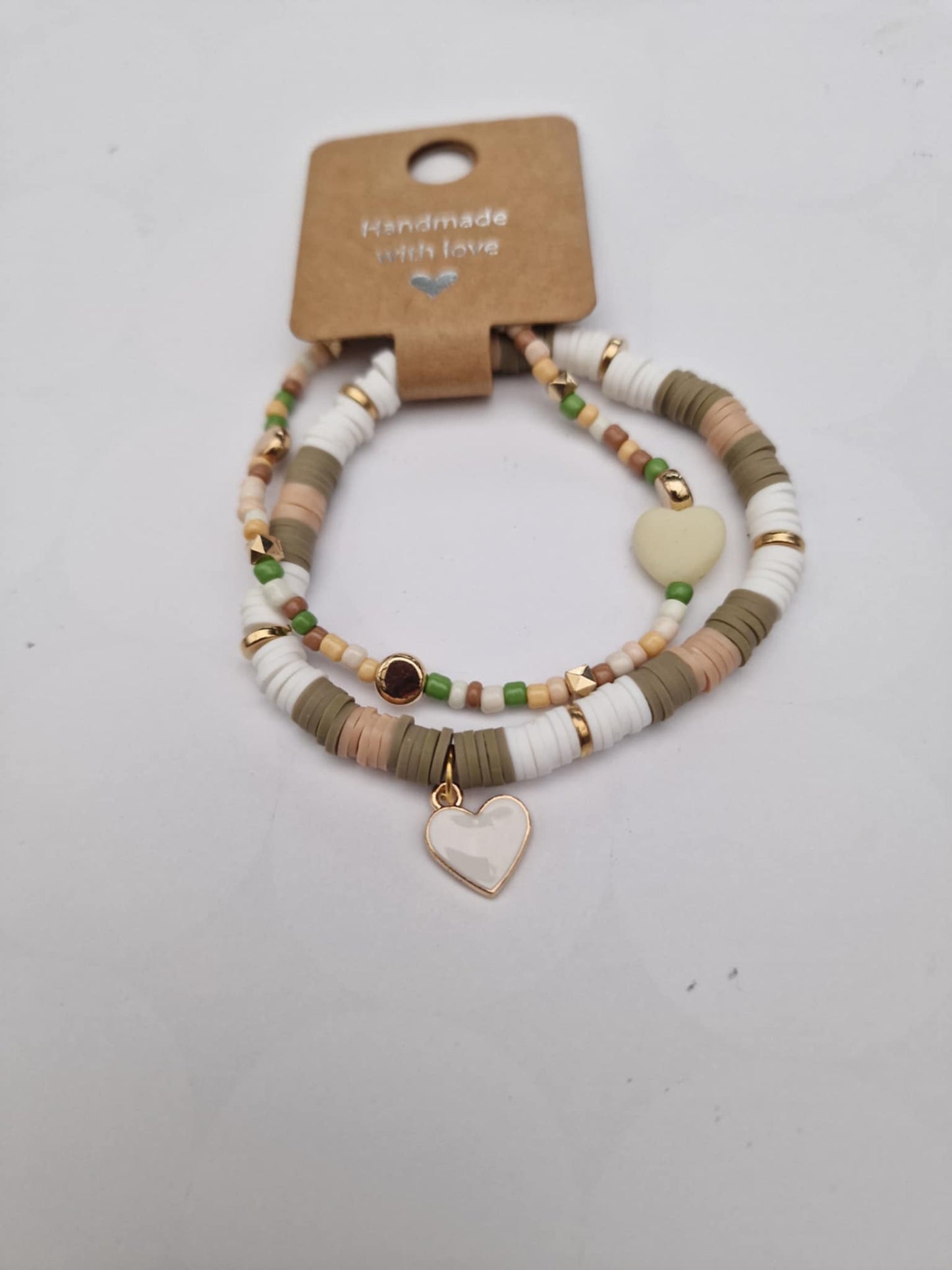 Set of 2 Boho Clay Bead Bracelet, Beachy Bracelet, Summer Bracelets, Fall Stacking Bracelets, Gold Bracelets, Polymer Clay Bead Bracelets