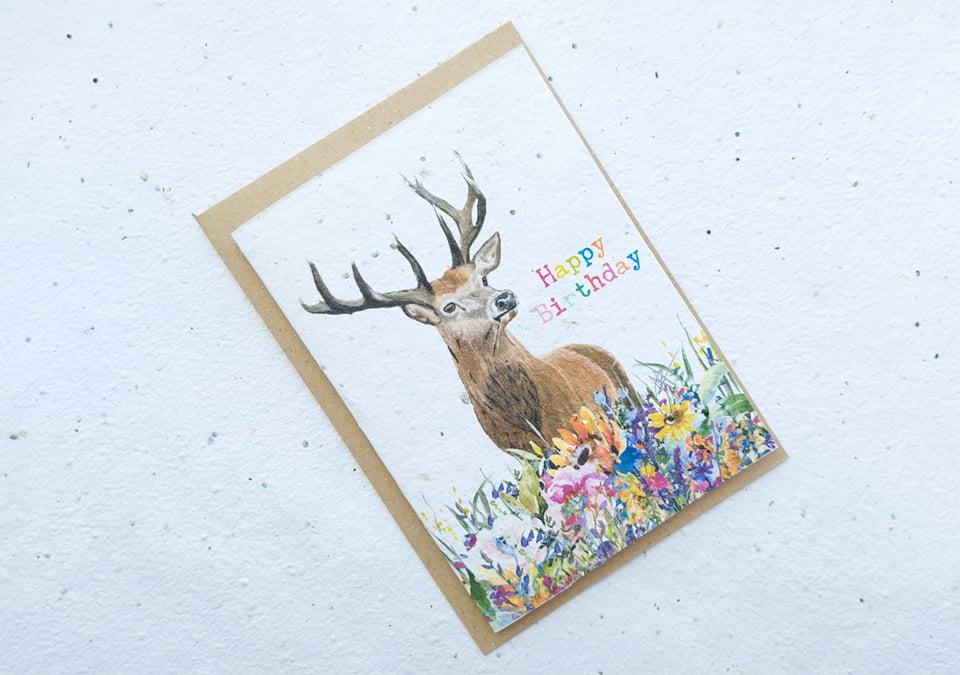 Eco Friendly PLANTABLE Birthday Seed Cards- Stag Birthday card Wildflower cards -Seed paper cards-