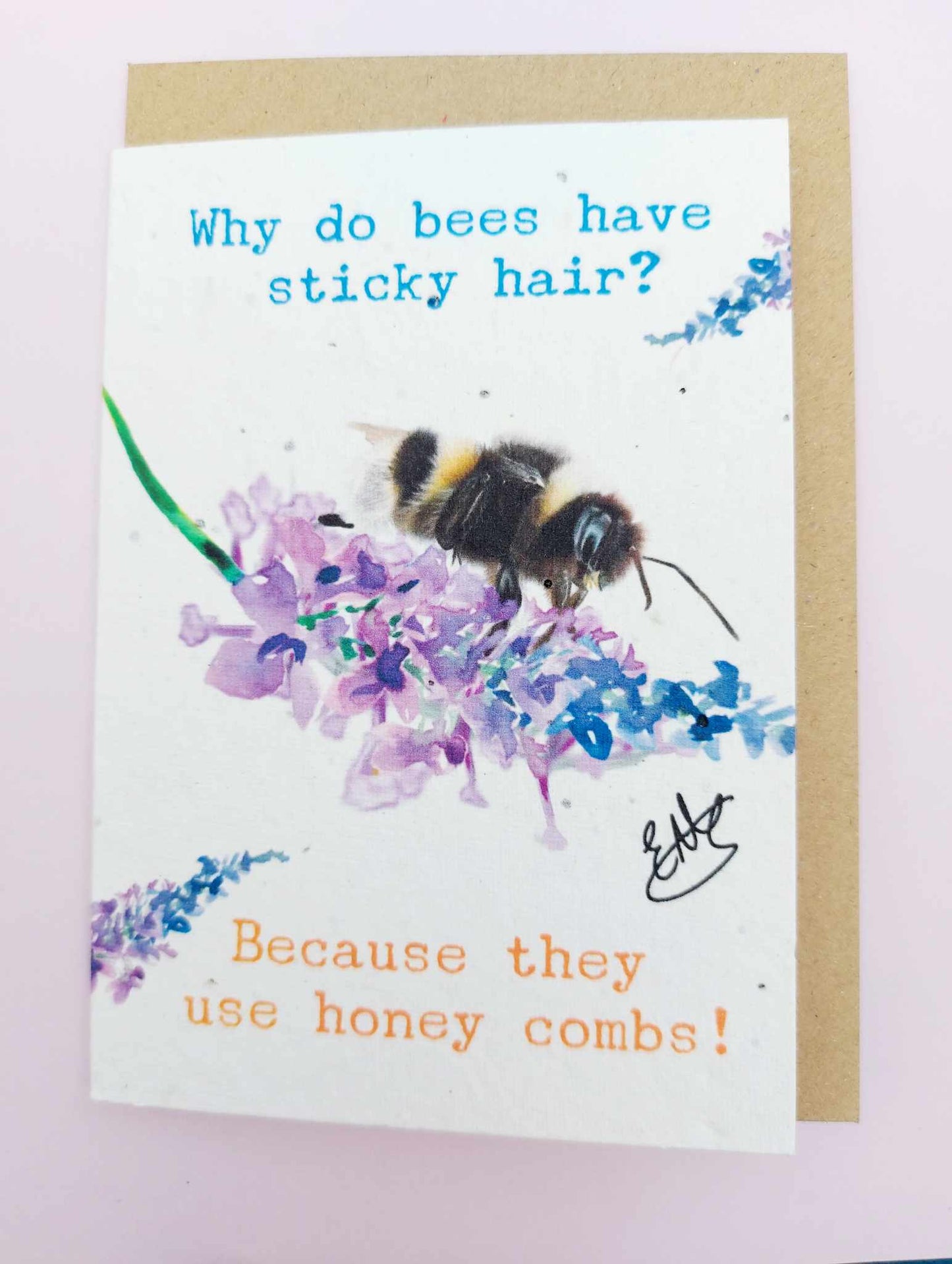 Eco and vegan friendly plantable greetings card sticky bee- Open card