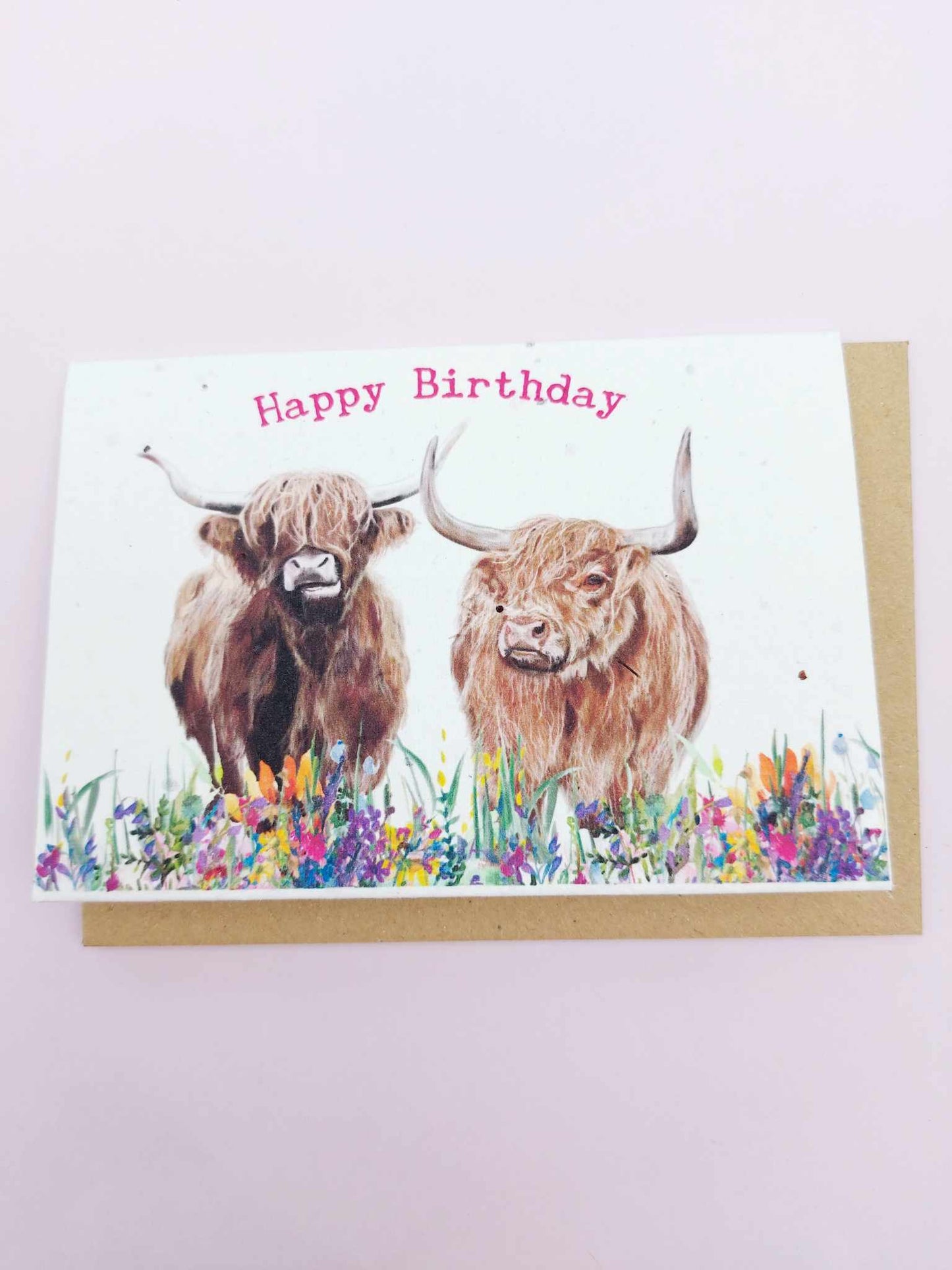 Highland cow Birthday plantable seed card - Eco and Vegan friendly