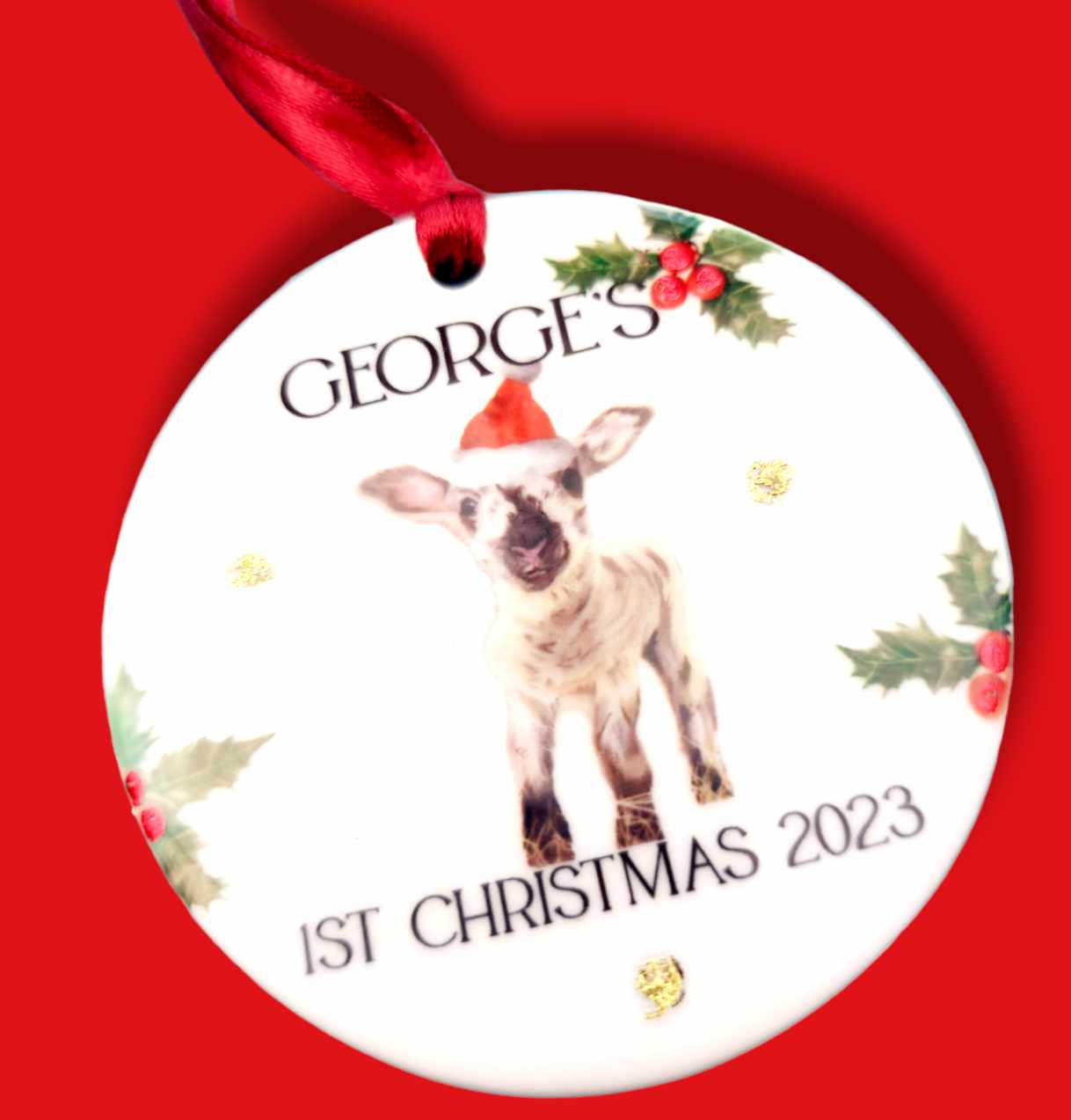 Christmas Personalised Ceramic Bauble 2024 - Custom Festive Ornament- Our first Christmas- Babys first Christmas-Our 1st Christmas as a family of