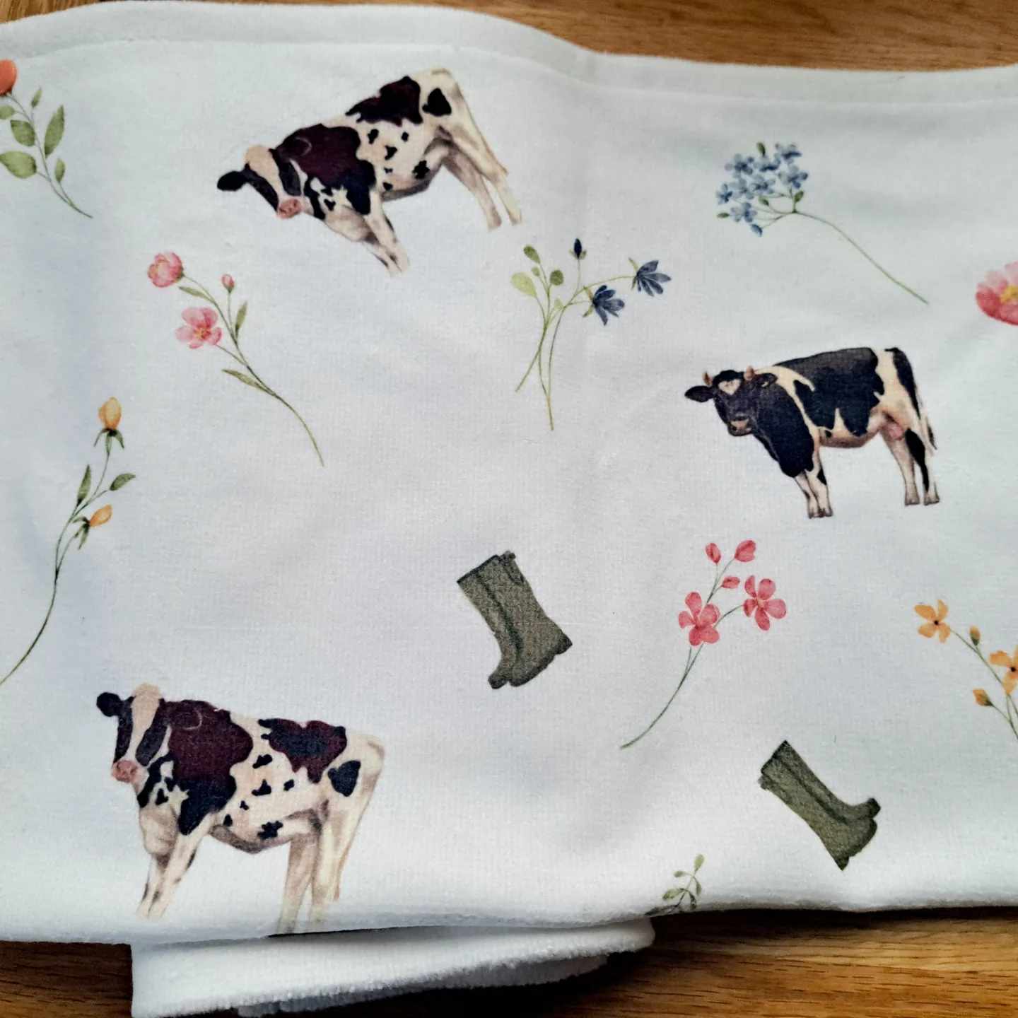 Beautiful spring Dairy cow themed AGA towel / tea towel / pot towel - New home gift - Farmhouse decor- - housewarming gift uk- made in uk