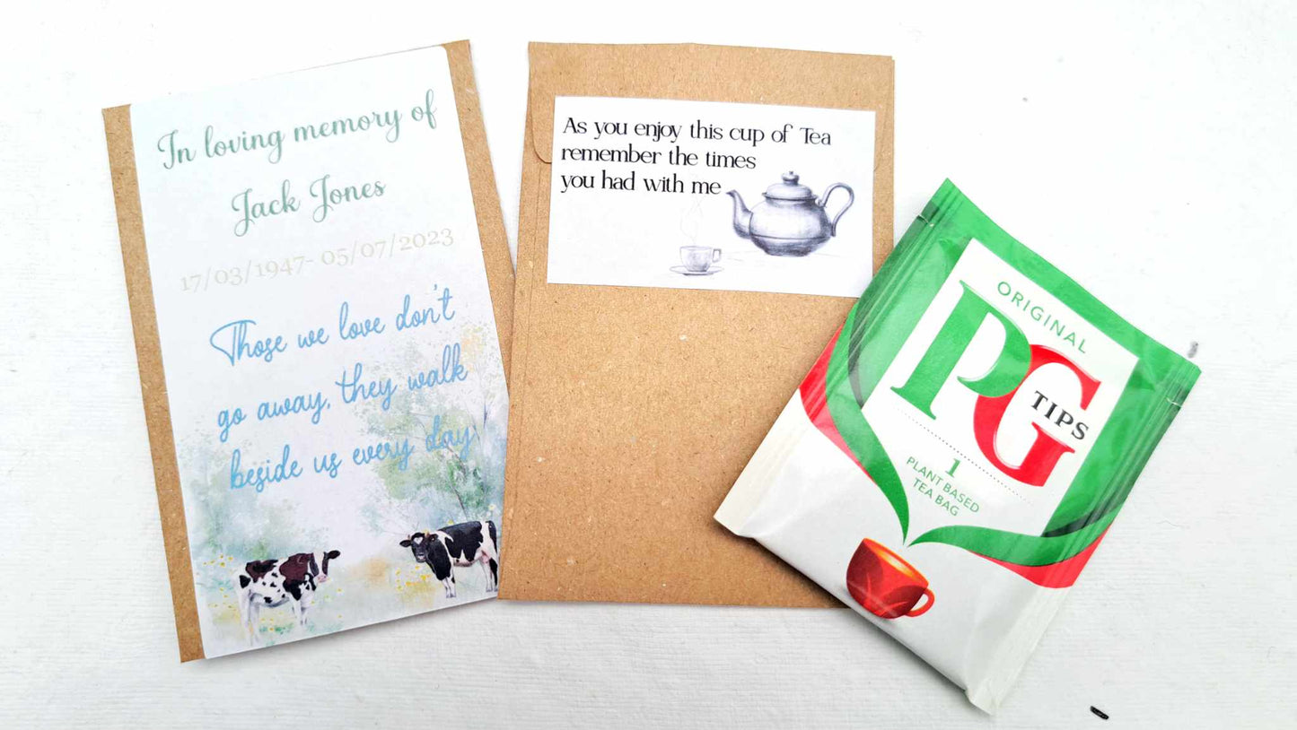 Funeral Favours Personalised - Remember me tea bag favours - cup of tea- In Loving Memory Funeral Memorial Remembrance - Tea bag included