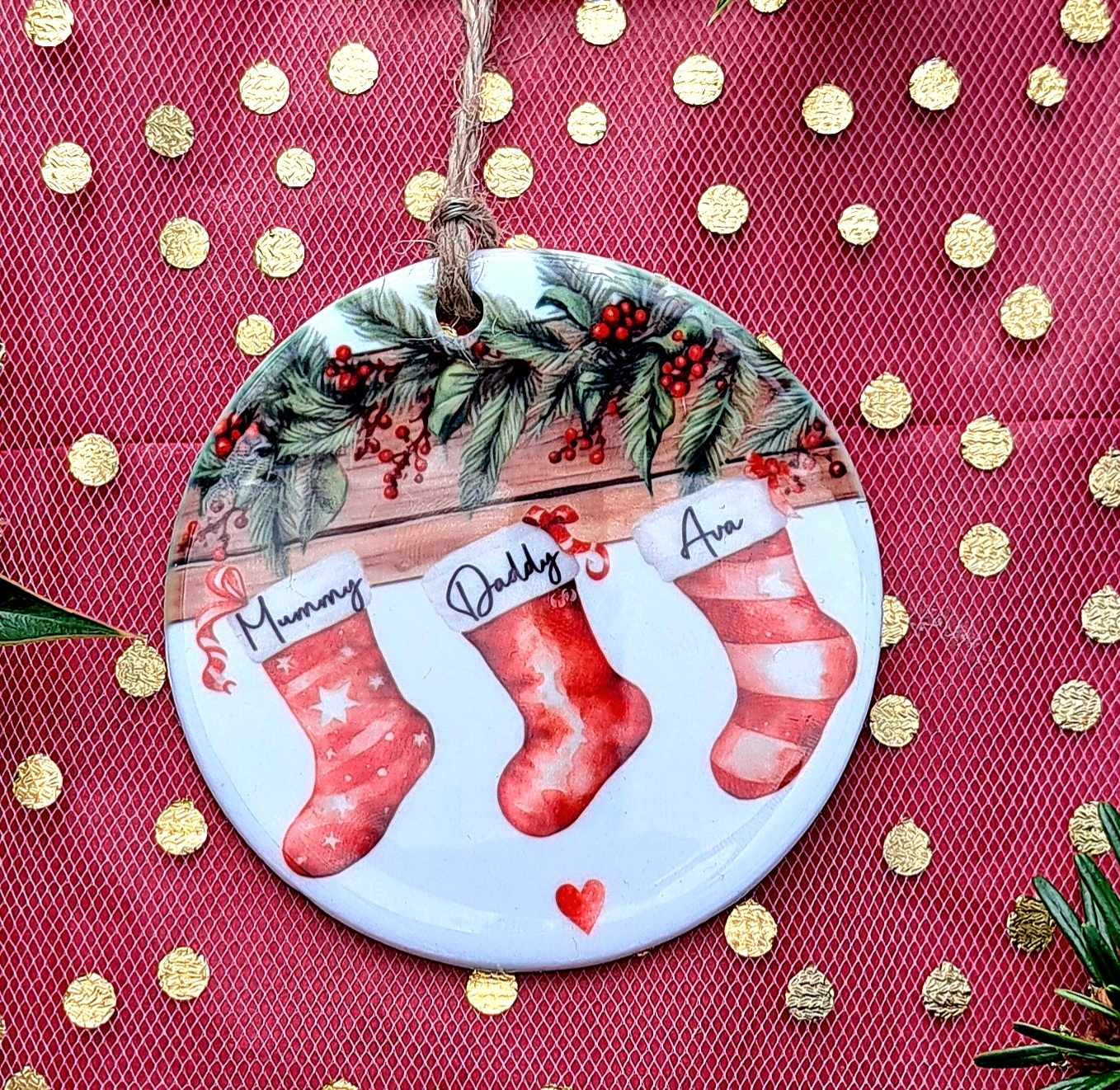 Christmas Personalised Ceramic Bauble 2024 - Custom Festive Ornament- Our first Christmas- Babys first Christmas-Our 1st Christmas as a family of