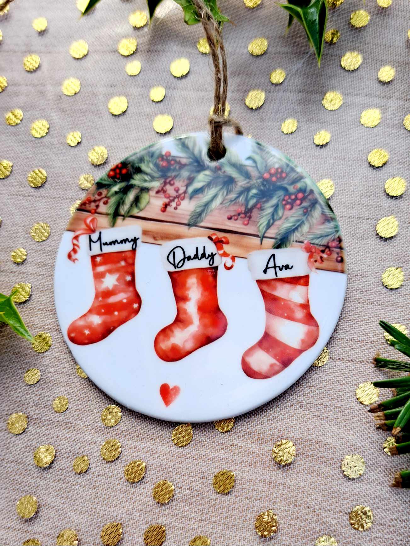 Christmas Personalised Ceramic Bauble 2024 - Custom Festive Ornament- Our first Christmas- Babys first Christmas-Our 1st Christmas as a family of