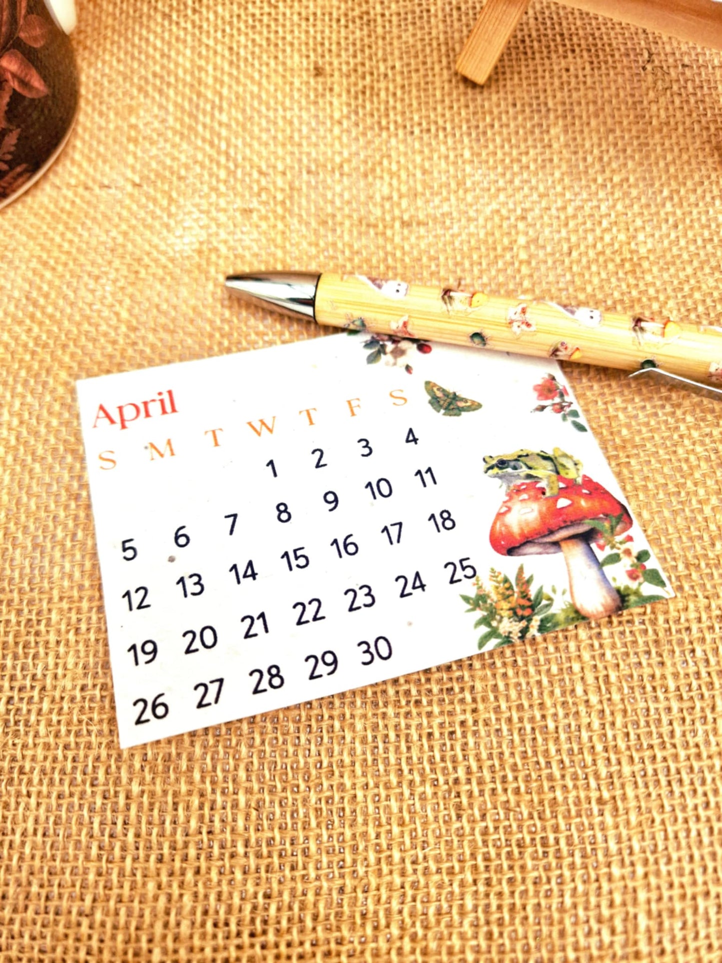Mini Plantable Seed Calendar 2026 | A7 Size | 12 Original Artworks | Wildflower Paper | Wooden Easel Stand | Eco Friendly Gift