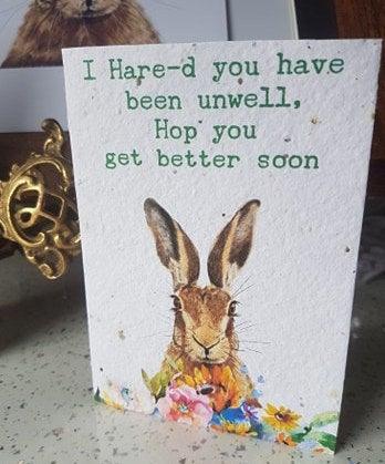 Get well soon -PLANTABLE flower Seed Cards- Bee Cards - Wildflower cards -Get well soon - Hare