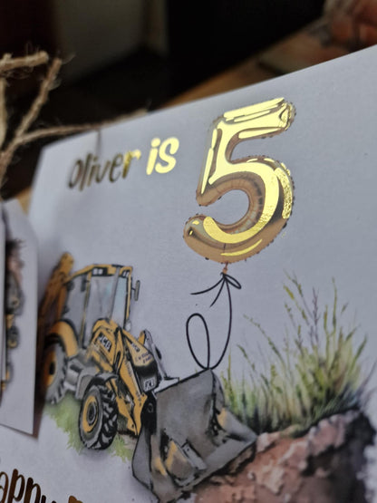 Personalised Tractor/Digger/Excavator farm themed Birthday Card – luxury Foiled Name & Age –Country Birthday Card for tractor lovers