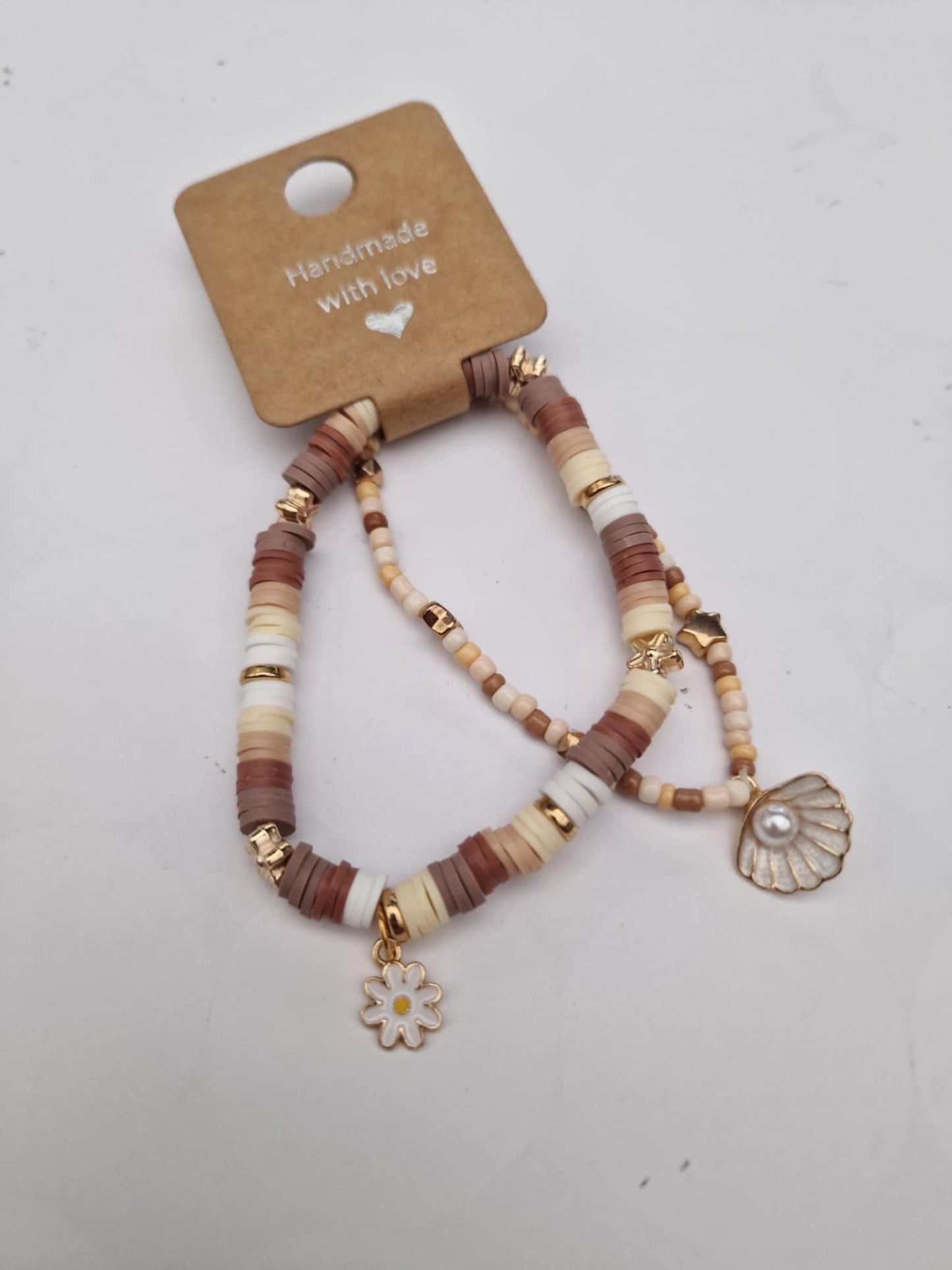 Set of 2 Boho Clay Bead Bracelet, Beachy Bracelet, Summer Bracelets, Fall Stacking Bracelets, Gold Bracelets, Polymer Clay Bead Bracelets