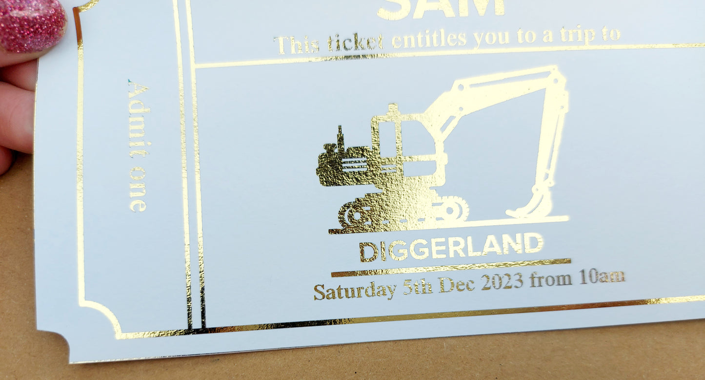 Christmas Personalised Gift Golden Foil Ticket, Foiled Voucher, Personalised Ticket, Christmas Voucher, Surprise Holiday, Birthday Event