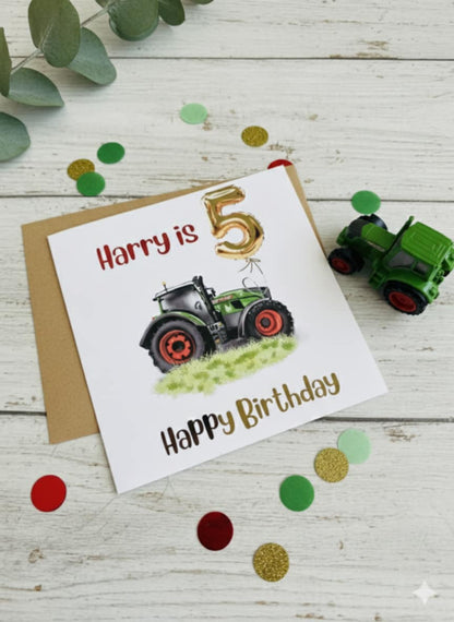 Personalised Tractor/Digger/Excavator farm themed Birthday Card – luxury Foiled Name & Age –Country Birthday Card for tractor lovers