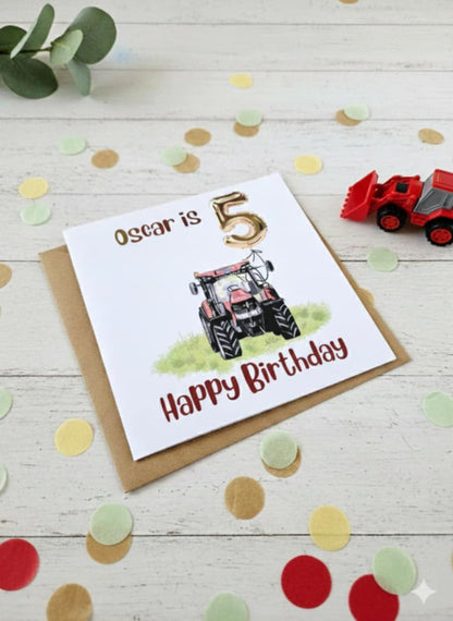 Personalised Tractor/Digger/Excavator farm themed Birthday Card – luxury Foiled Name & Age –Country Birthday Card for tractor lovers