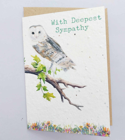 PLANTABLE Sympathy card- Owl -  Eco and VEGAN friendly Wildflower cards - Seed paper cards  -- Plantable Sympathy card