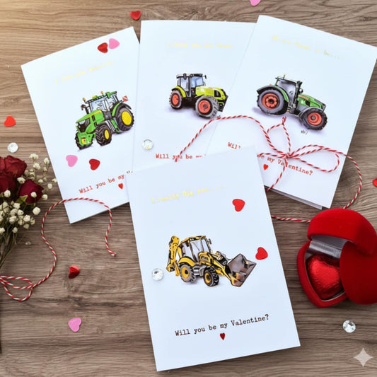 A6 Tractor and country themed Valentine’s Card with Foiled Writing – Fendt, Claas, John Deere or JCB Fairfax & Favor