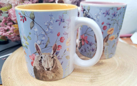 Beautiful spring themed Sheep and Lambs 11oz Mug with Orange handle and inner- Mother's day git- Gift for Mum- Spring farmhouse home decor