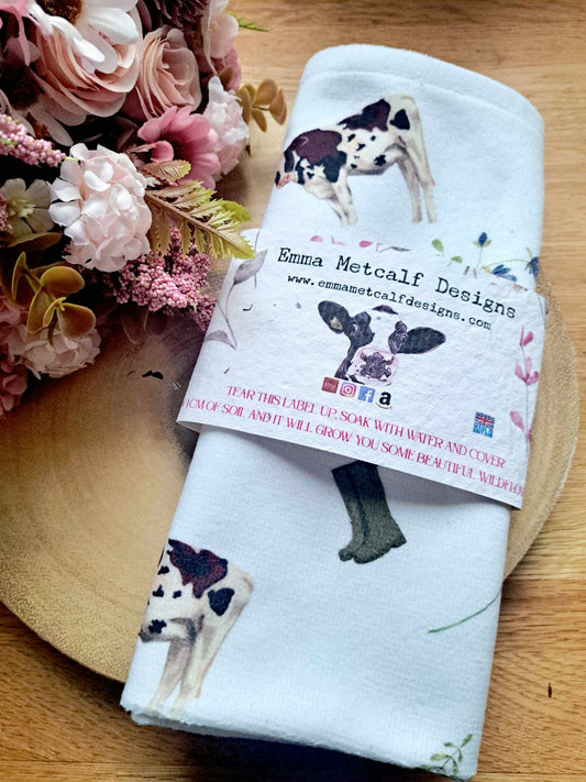 Beautiful spring Dairy cow themed AGA towel / tea towel / pot towel - New home gift  - Farmhouse decor- - housewarming gift uk- made in uk