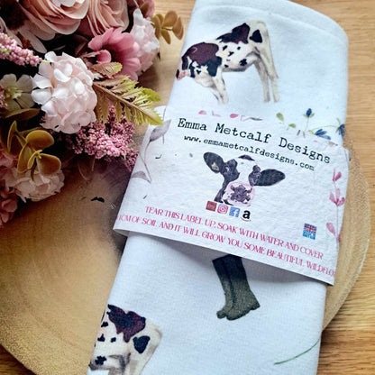 Beautiful spring Dairy cow themed AGA towel / tea towel / pot towel - New home gift  - Farmhouse decor- - housewarming gift uk- made in uk