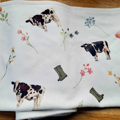 Beautiful spring Dairy cow themed AGA towel / tea towel / pot towel - New home gift  - Farmhouse decor- - housewarming gift uk- made in uk