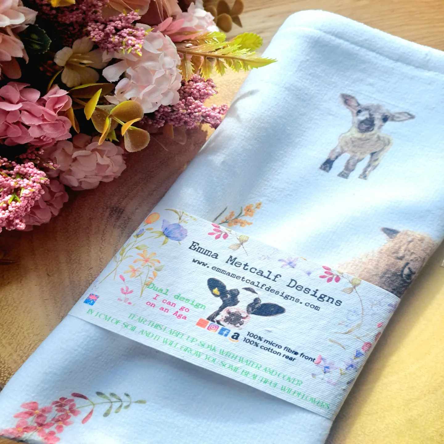 Beautiful Sheep themed AGA Teatowel / tea towel / pot towel - New home gift  - Farmhouse decor-housewarming gift-made in uk-Border Leicester