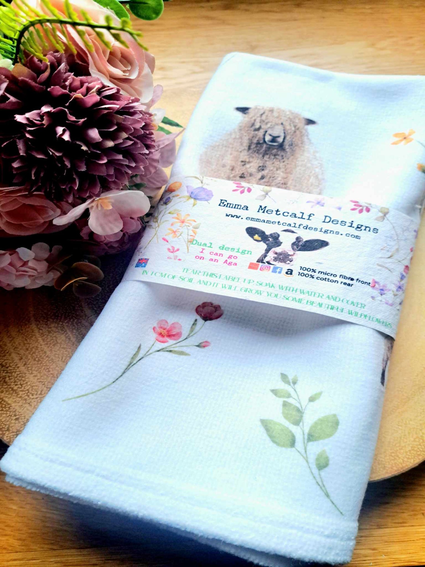 Beautiful Sheep themed AGA Teatowel / tea towel / pot towel - New home gift  - Farmhouse decor-housewarming gift-made in uk-Border Leicester