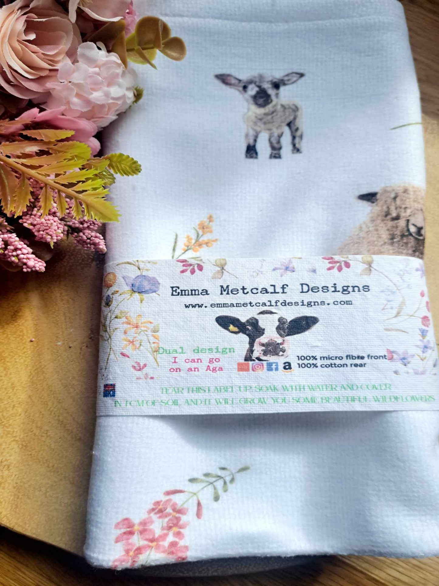 Beautiful Sheep themed AGA Teatowel / tea towel / pot towel - New home gift  - Farmhouse decor-housewarming gift-made in uk-Border Leicester