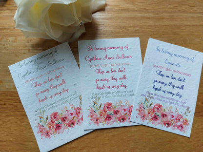 30 Plantable Seed Floral Tribute cards for Funerals * Funeral Favours*  Eco friendly Cards* Order of service cards