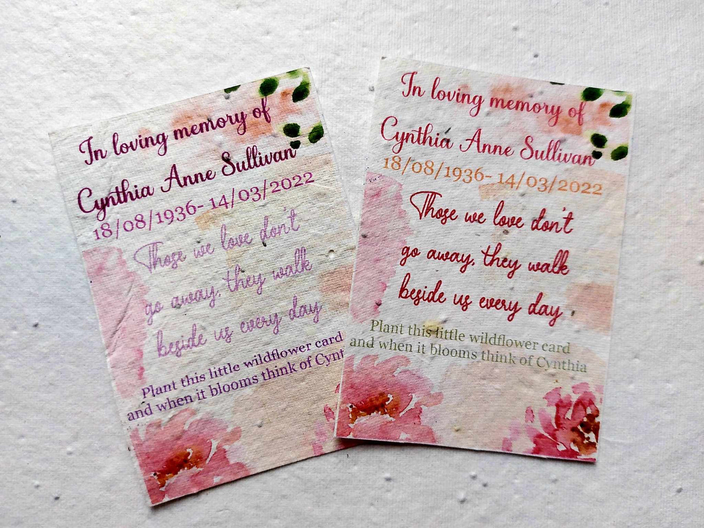 30 Plantable Seed Floral Tribute cards for Funerals * Funeral Favours*  Eco friendly Cards* Order of service cards
