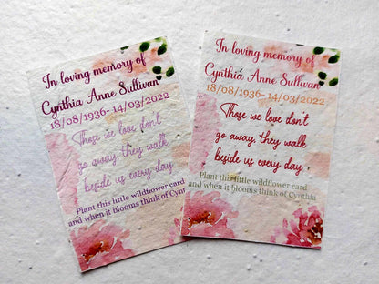 30 Plantable Seed Floral Tribute cards for Funerals * Funeral Favours*  Eco friendly Cards* Order of service cards