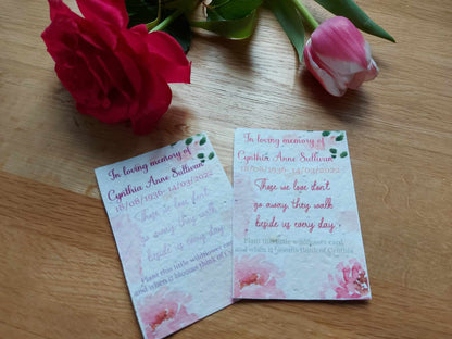 30 Plantable Seed Floral Tribute cards for Funerals * Funeral Favours*  Eco friendly Cards* Order of service cards