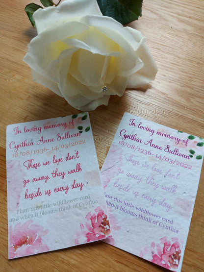 30 Plantable Seed Floral Tribute cards for Funerals * Funeral Favours*  Eco friendly Cards* Order of service cards