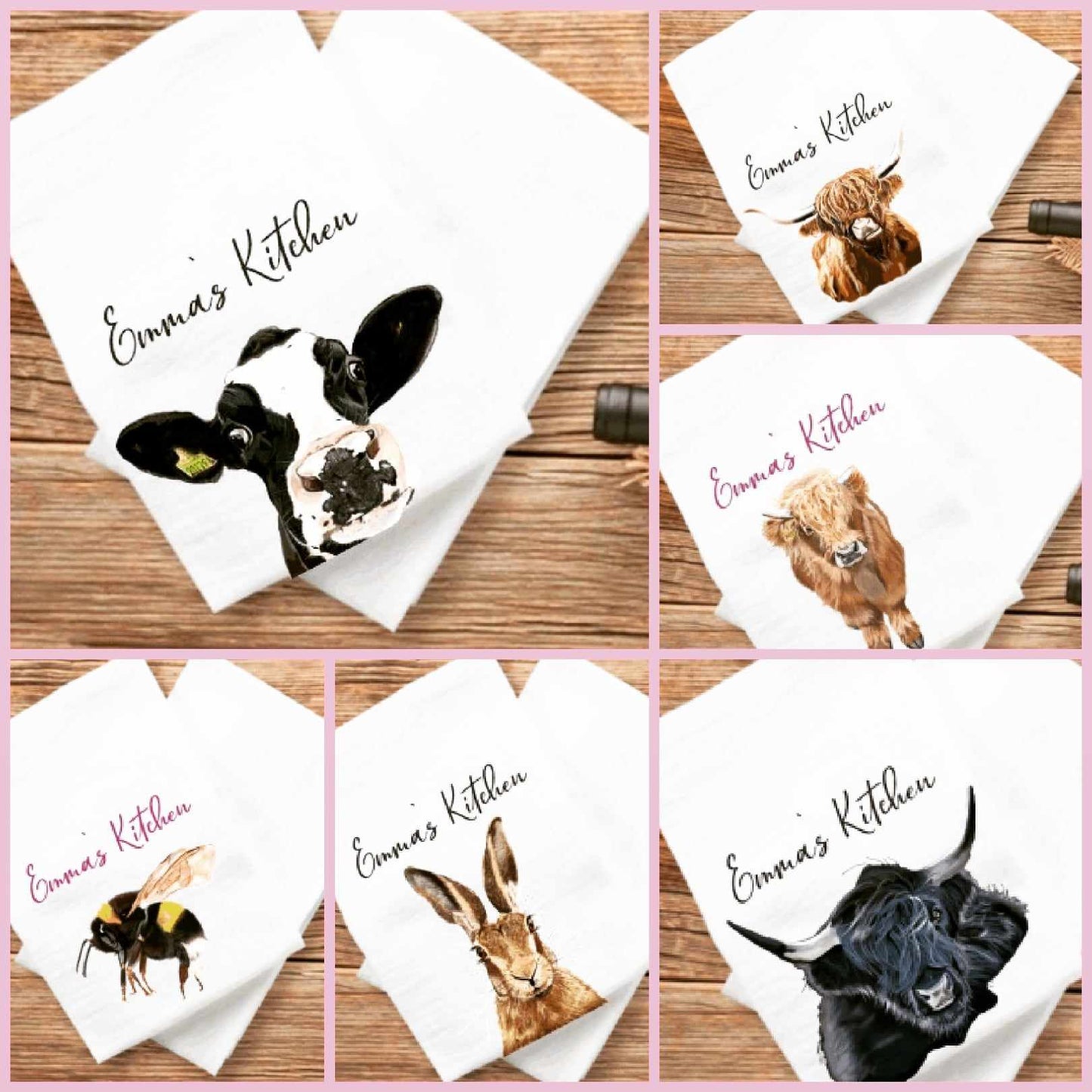 Black and white cow Personalised tea towel / Aga pot towel - New home gift - Fresian cow - Holstein cow - Farmhouse decor