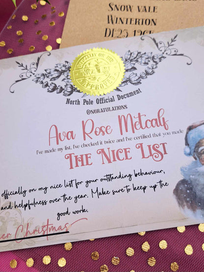 Bespoke Personalised nice list Certificate, Badge, polaroid -Santa nice list certificate -Christmas Eve Box Filler-Christmas letter from North pole