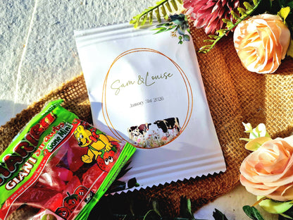 Fill Your Own Personalised Wedding Favour Bags – Crisp Bag Favours - A6 or A5 – Gloss Finish – Farm Animal Design (Sheep, Cow, Pig)