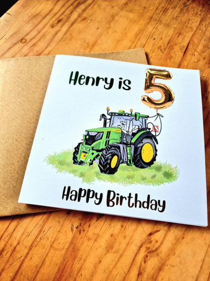 Personalised Tractor/Digger/Excavator farm themed Birthday Card – luxury Foiled Name & Age –Country Birthday Card for tractor lovers