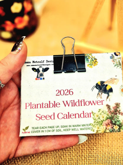 Mini Plantable Seed Calendar 2026 | A7 Size | 12 Original Artworks | Wildflower Paper | Wooden Easel Stand | Eco Friendly Gift