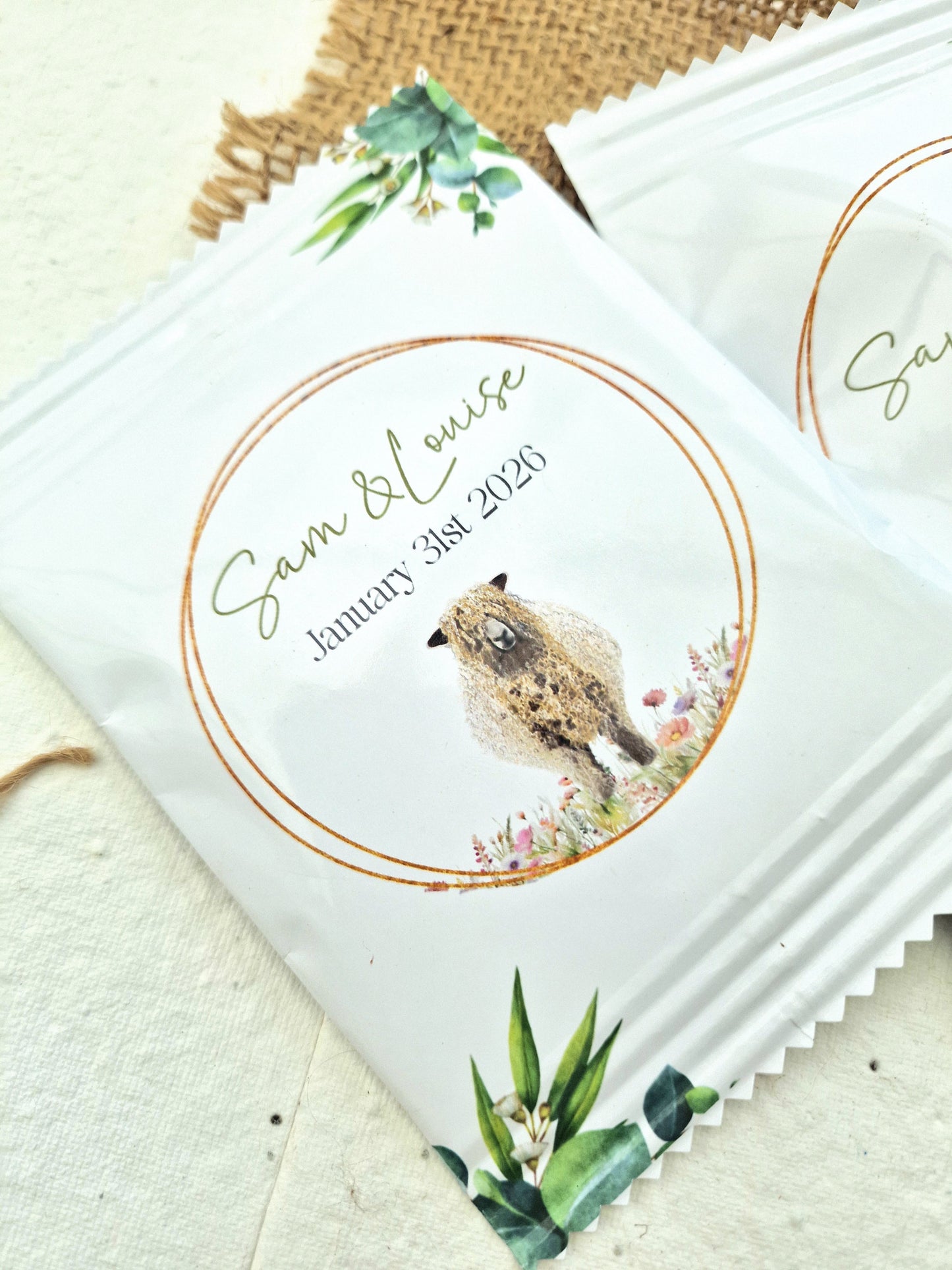 Fill Your Own Personalised Wedding Favour Bags – Crisp Bag Favours - A6 or A5 – Gloss Finish – Farm Animal Design (Sheep, Cow, Pig)