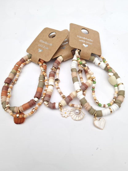 Set of 2 Boho Clay Bead Bracelet, Beachy Bracelet, Summer Bracelets, Fall Stacking Bracelets, Gold Bracelets, Polymer Clay Bead Bracelets