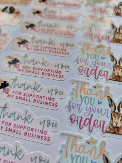 Small Business Packaging Stickers | Cute pastel Die Cut Thank you for your order Sticker Sheet for Small Business –Gloss Vinyl Stickers |