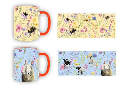 Beautiful spring themed Sheep and Lambs 11oz Mug with Orange handle and inner- Mother's day git- Gift for Mum- Spring farmhouse home decor