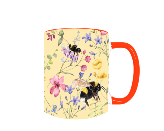 Beautiful spring themed Bumblebee 11oz Mug with Orange handle and inner- Mother's day git- Gift for Mum- Spring farmhouse home decor