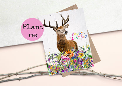 Eco Friendly PLANTABLE Birthday Seed Cards- Stag Birthday card  Wildflower cards -Seed paper cards-