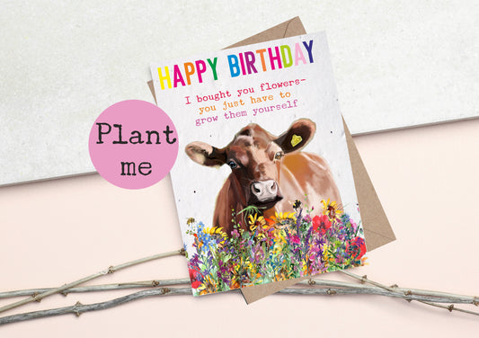 Funny Birthday Cards -Happy Birthday to Moo - Jersey Cow - Greetings cards - Farm - Cow Birthday Card -Dairy Cow -  Farmer -
