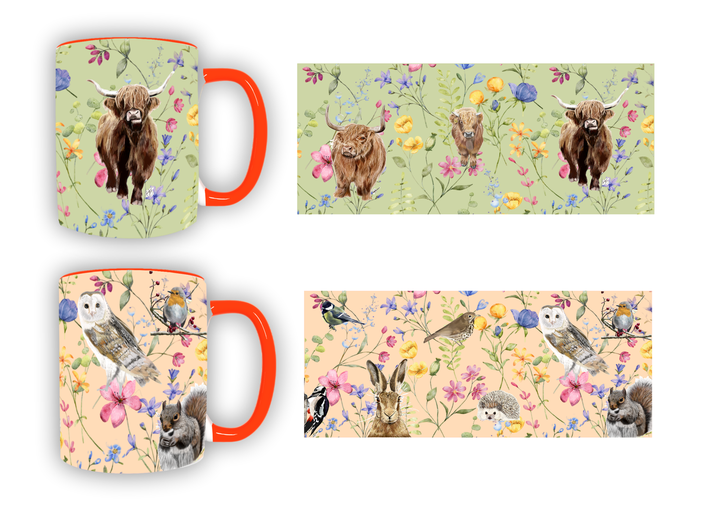 Beautiful spring themed Woodland wildlife 11oz Mug with pink handle and inner- Mother's day git- Gift for Mum- Spring farmhouse home decor