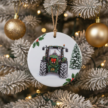 Christmas Tractor Ceramic Bauble – 7cm | Original Farm Art | John Deere, New Holland, Massey 135 & Case IH | Xmas tree Ornament