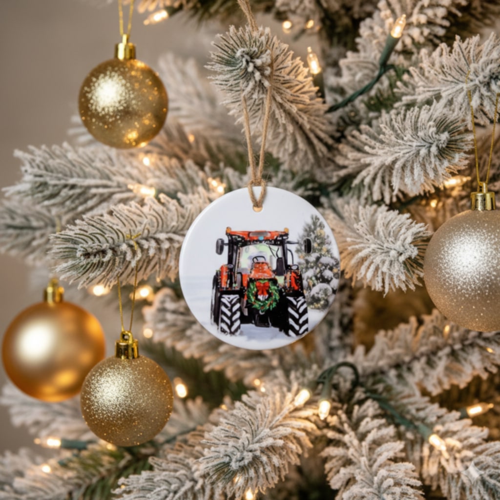 Christmas Tractor Ceramic Bauble – 7cm | Original Farm Art | John Deere, New Holland, Massey 135 & Case IH | Xmas tree Ornament