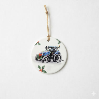 Christmas Tractor Ceramic Bauble – 7cm | Original Farm Art | John Deere, New Holland, Massey 135 & Case IH | Xmas tree Ornament