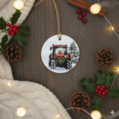 Christmas Tractor Ceramic Bauble – 7cm | Original Farm Art | John Deere, New Holland, Massey 135 & Case IH | Xmas tree Ornament