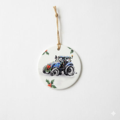 Christmas Tractor Ceramic Bauble – 7cm | Original Farm Art | John Deere, New Holland, Massey 135 & Case IH | Xmas tree Ornament