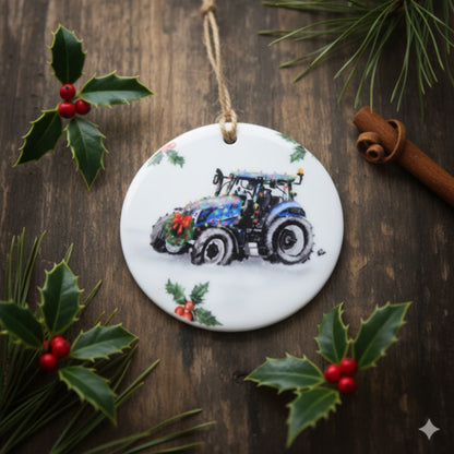 Christmas Tractor Ceramic Bauble – 7cm | Original Farm Art | John Deere, New Holland, Massey 135 & Case IH | Xmas tree Ornament