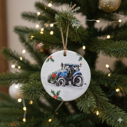 Christmas Tractor Ceramic Bauble – 7cm | Original Farm Art | John Deere, New Holland, Massey 135 & Case IH | Xmas tree Ornament